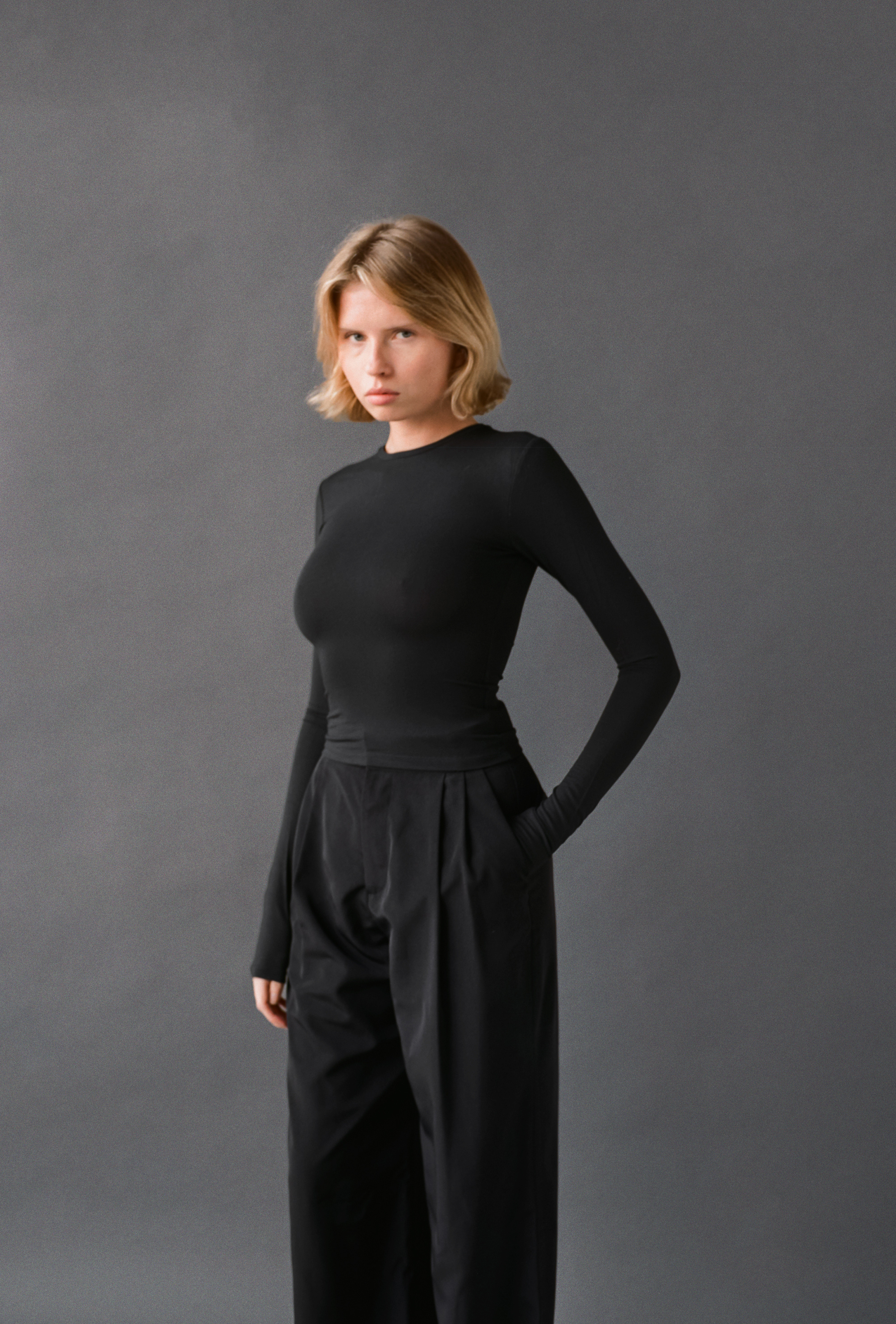 LAUD long sleeve tee in black styled with black trousers