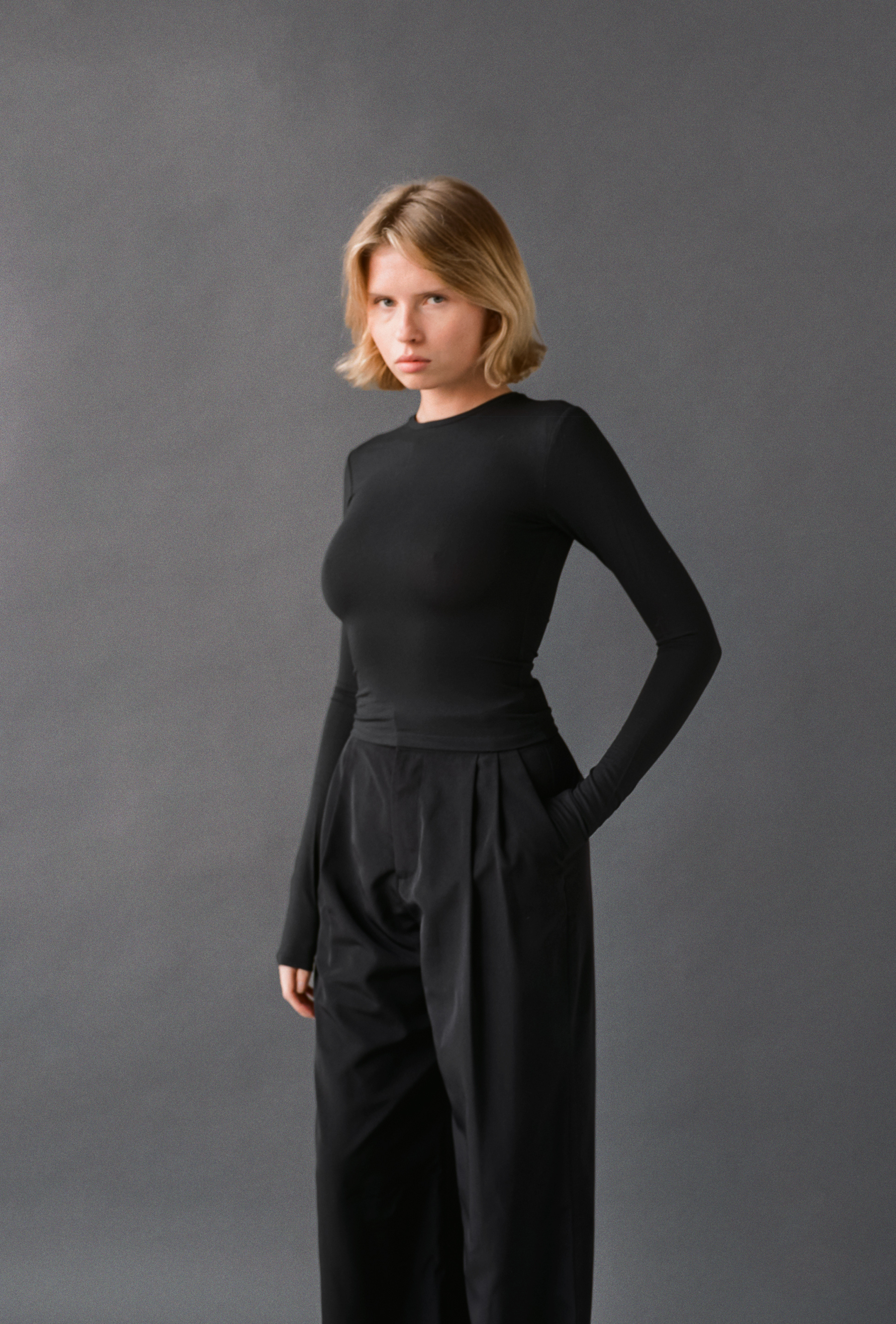 LAUD trouser styled with a black long sleeve tee